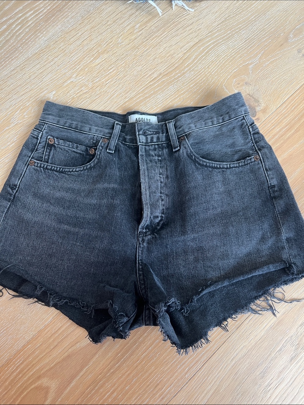 AGOLDE Parker Distressed Black High-Rise Denim Shorts